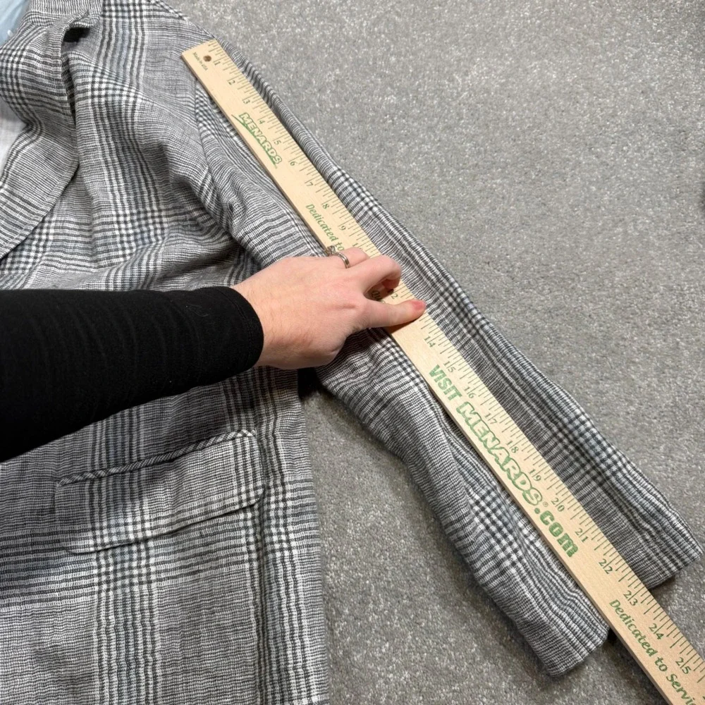 J‎ Jill Love Linen Blazer Plaid Longline Womens Lrg Boyfriend Fit Blue Academia